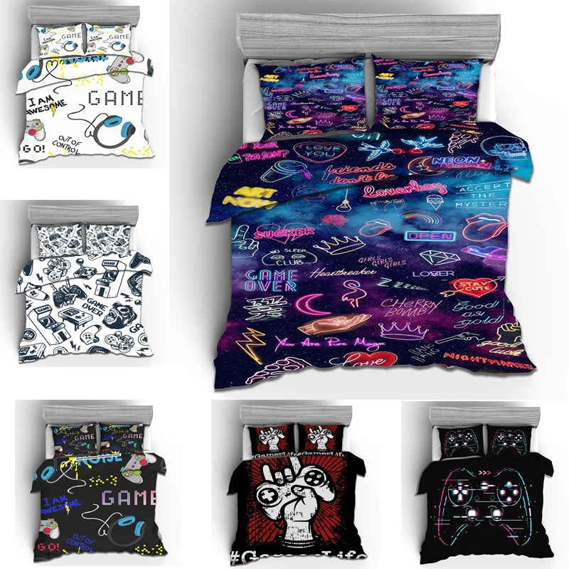 

3D game handle cartoon pattern digital printing 1quilt cover + 1/2 pillowcase double bed quilt cover bedding