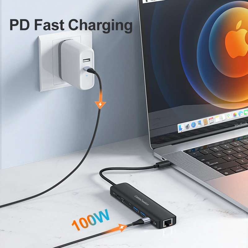 Концентратор USB C 4K 60 Гц CableCreation 7-IN-1 USB-C Многопортовый адаптер типа с HDMI 2 порта 3.0 100