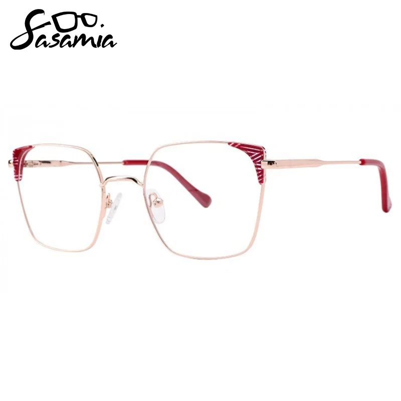 

SASAMIA Anti-blue Light Metal Eyeglasses Frame Women Men Clear Lens Glasses Rectangle Optical Glasses Frame Computer Glasses
