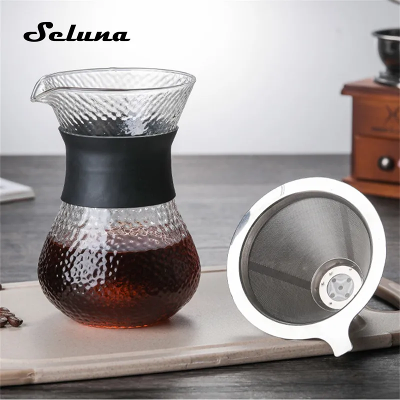 

Glass Coffee Kettle with Stainless Steel Filter Drip Brewing Hot Brewer Coffee Pot Dripper Barista Pour Over Coffee Maker