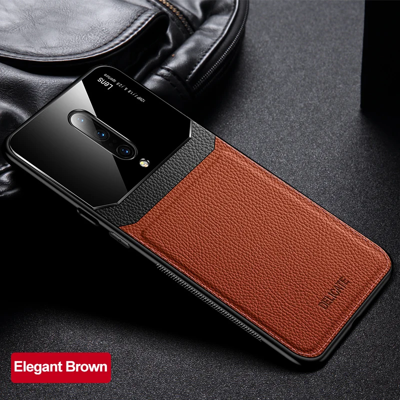 Коричневый Чехол для телефона для Oneplus 7 7T Pro 6 6 t Кожаный чехол роскошный гибридный акриловый тонкий жесткий матовый чехол для One Plus 6 t Coque 7pro - Цвет: Коричневый