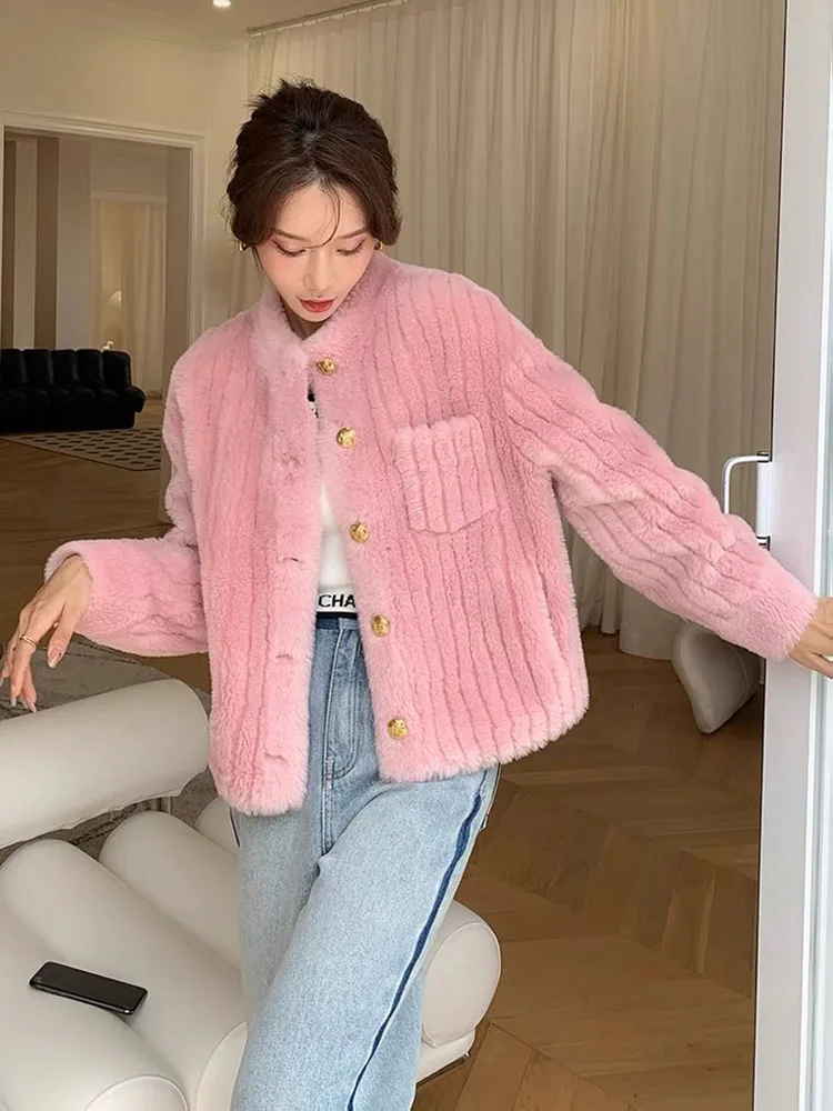 

Женское меховое пальто, модная Толстая теплая зимняя одежда в Корейском стиле, Женское пальто из натуральной шерсти, 2021