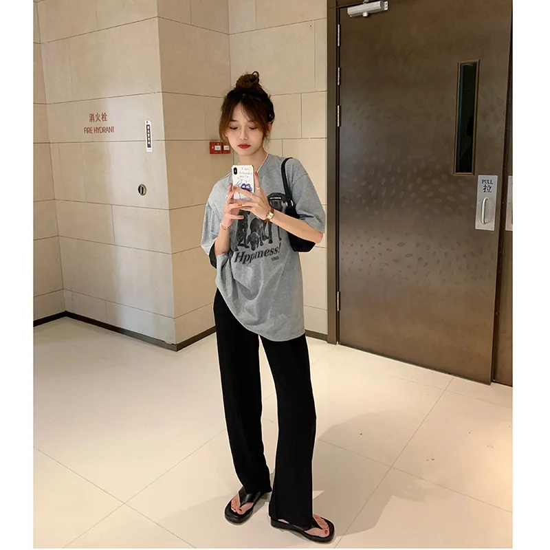 Повседневная футболка с надписью Dog женский свободный тонкий топ коротким