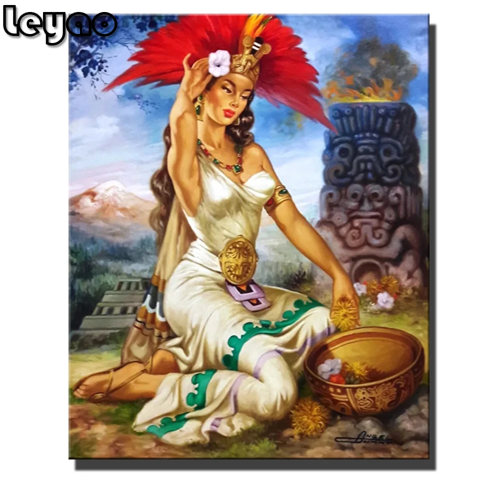 

Aztec Woman Diy Diamond Painting Primitive Mexican Indians Square Diamond Mosaic Cross Stitch Kits Wall Art Decoration Style