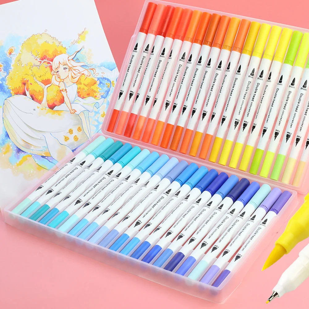 

12/24//36/48/60/80/100PCS Marker Fine Liner Dual Tip Brush Pen Set Colorful Markers For Drawing And Painting