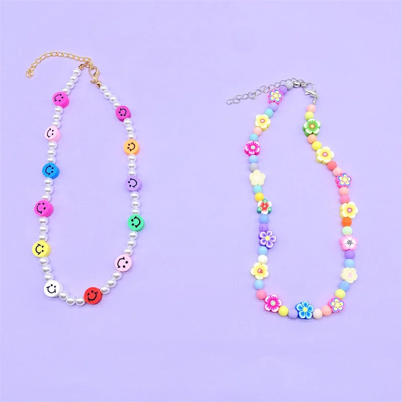 

Smiley Face Choker Beads Necklaces For Women Boho Cute Lovely Aesthetic Flower Necklace Friends Jewelry Accessories Collares