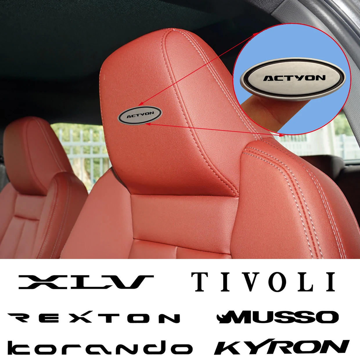 

Car Chair Seat sticker Headrests Badge Sticker For Ssangyong Actyon Kyron Musso Rexton Rodius Tivoli XLV Korando car accessories