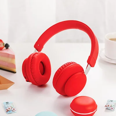 Красный 5,0 Bluetooth наушники милый розовый синий красный цвет Девочки Дети bluetooth-стереонаушники гарнитура с микрофоном для компьютера телефон - Цвет: Красный