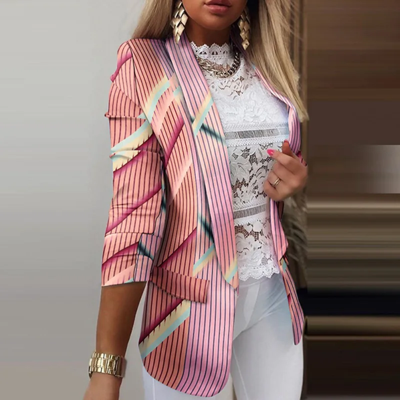 Женский блейзер в полоску с карманами и воротником-шалью | Женская одежда