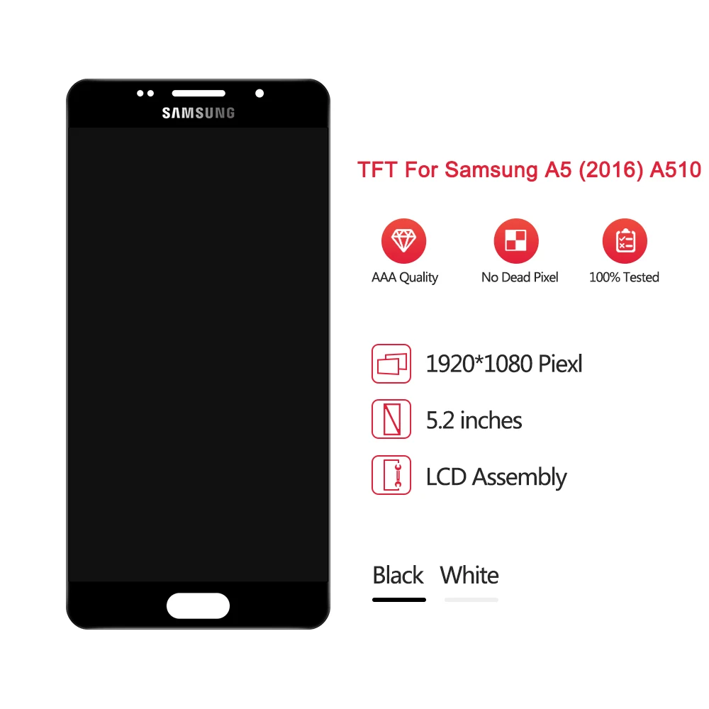 Регулируемая яркость TFT для 5,2 ''samsung Galaxy A5 ЖК-дисплей+ сенсорный экран дигитайзер Замена для A510 ЖК-дисплей