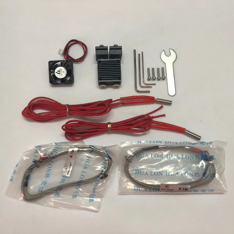 

3D Printer Hotend Dual Extrusion for E3D V6 2-in-2-out Print Head Extruder with Tool and Fan Thermocouple Full Set