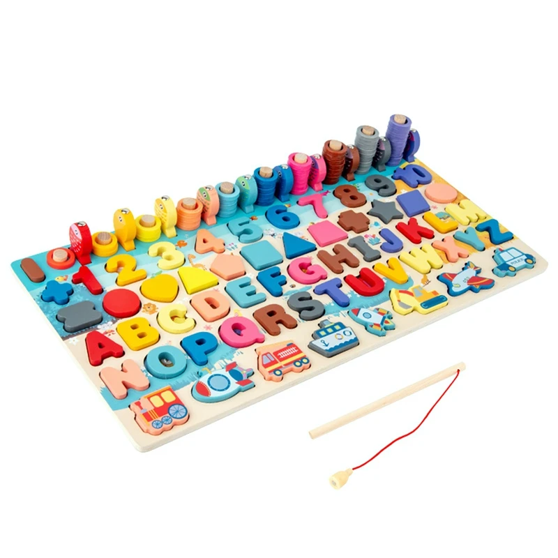 

Fishing Pairs Logarithm Board Children's Puzzle Education Alphanumeric Cognition Wooden Toys for Kids