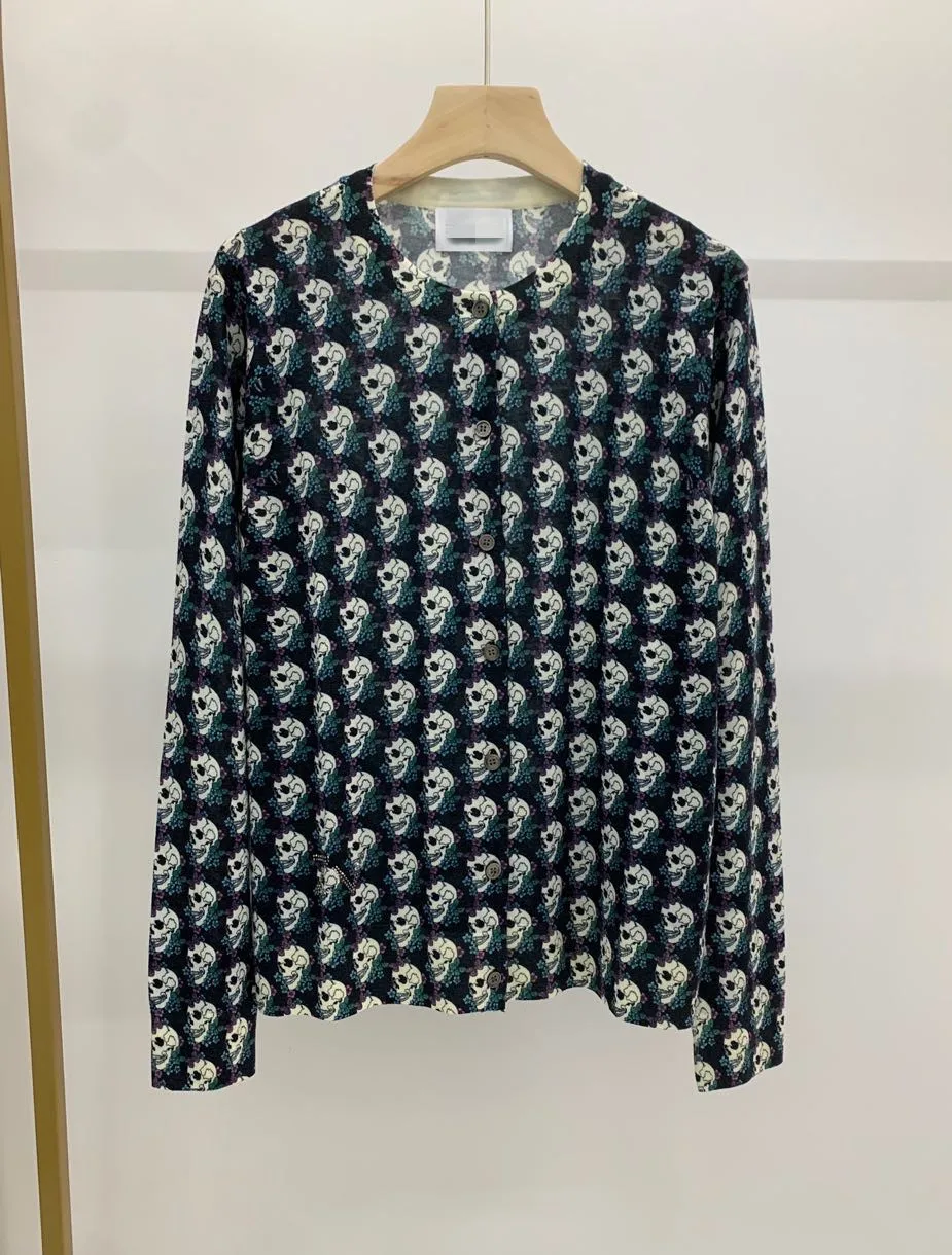 

Women Sweater 2021 Autumn and Winter Flower Digital Print Round Neck Fine Imitation Wool Knitted Top