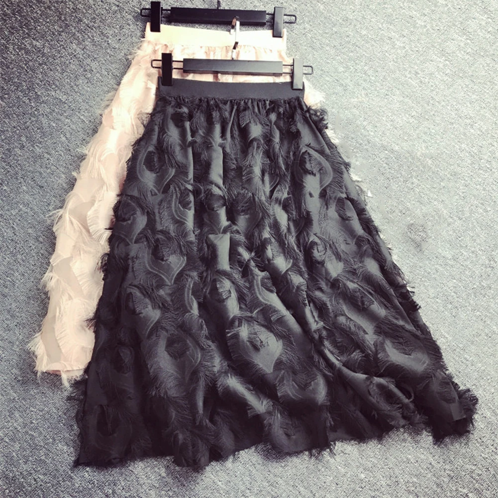 Женская Стильная однотонная эластичная юбка с высокой талией и кисточками