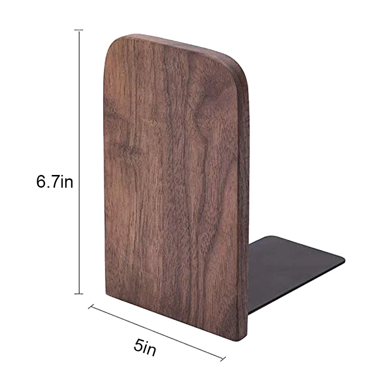 

4 Pcs Bookends, Book Ends for Shelves, Metal Base Non-Skid Wood Bookends for Heavy Books Office Desk DVD, Magazine