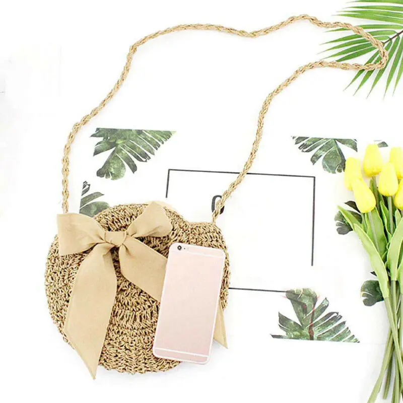 Женская соломенная сумка летняя пляжная через плечо из ротанга Бамбуковая