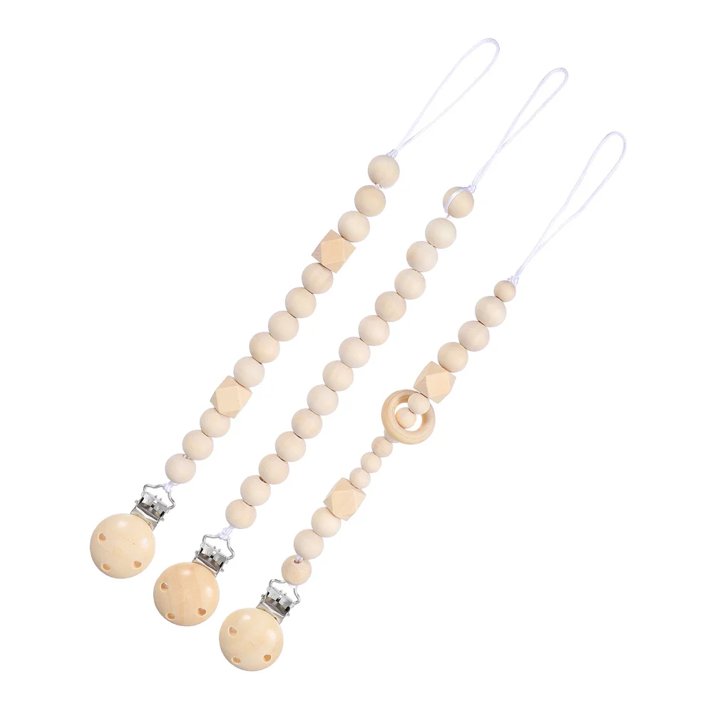 

3pcs Baby Pacifier Chain Teething Pacifier Holder Wooden Teething Chain