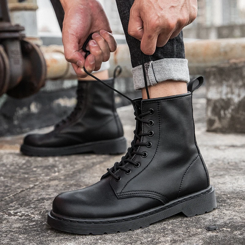 Ботинки мужские короткие из натуральной кожи на шнуровке удобная Уличная обувь