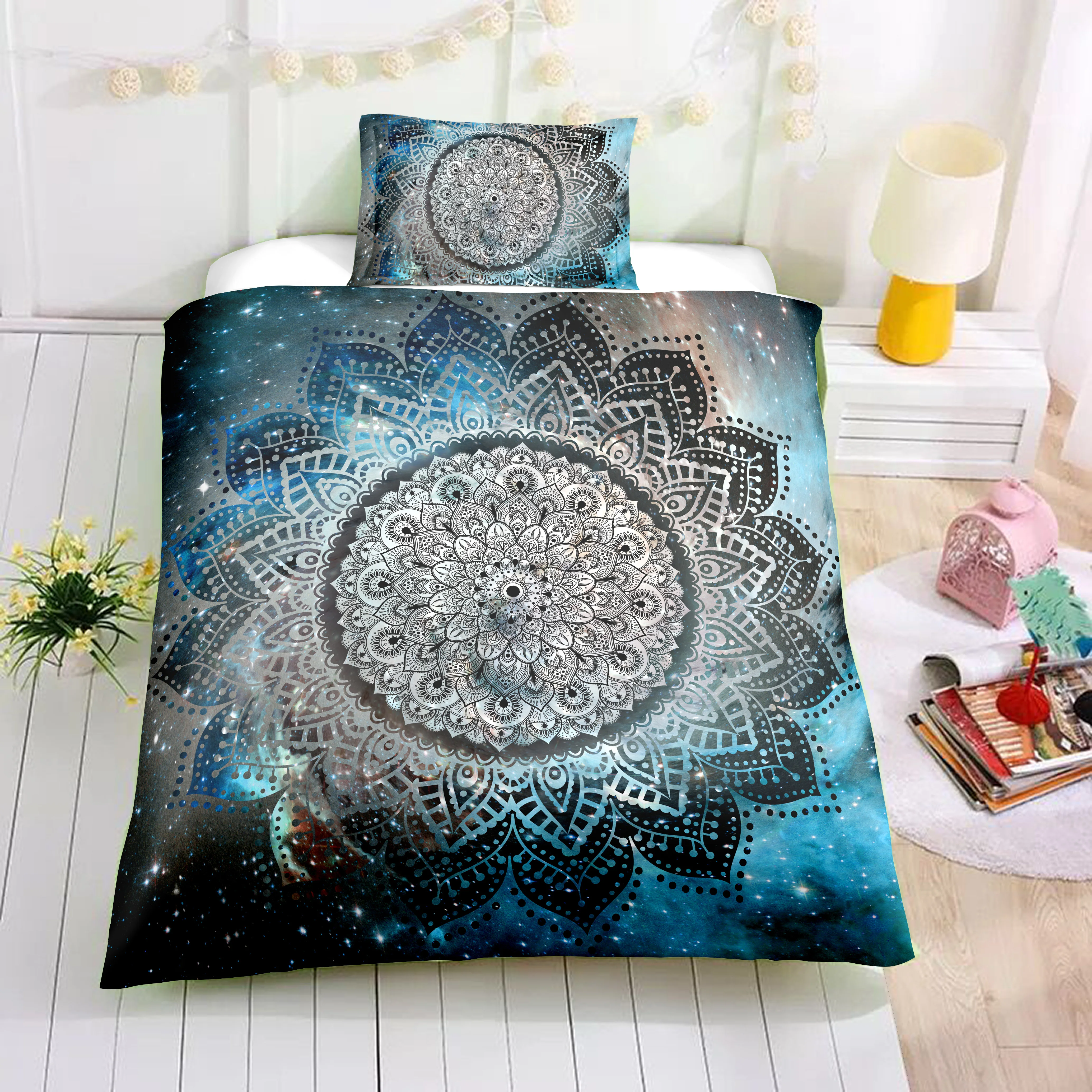 

Cosmic background 3d printing Bohemian style bedding sets petals overlay color gradient fashion two or three piece suits