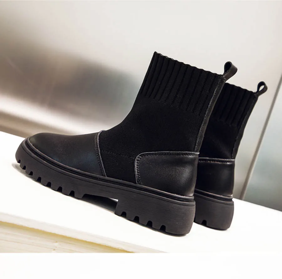 Autumn and winter new Martin boots leather women's stretch thin wild socks z0063 | Обувь