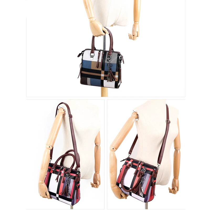 2021 Luxury Handbags Plaid Pattern Women Bags Designer Tassel Purses Handbags 4 Sets/Pieces Bags Composite Female Bolsa Feminina