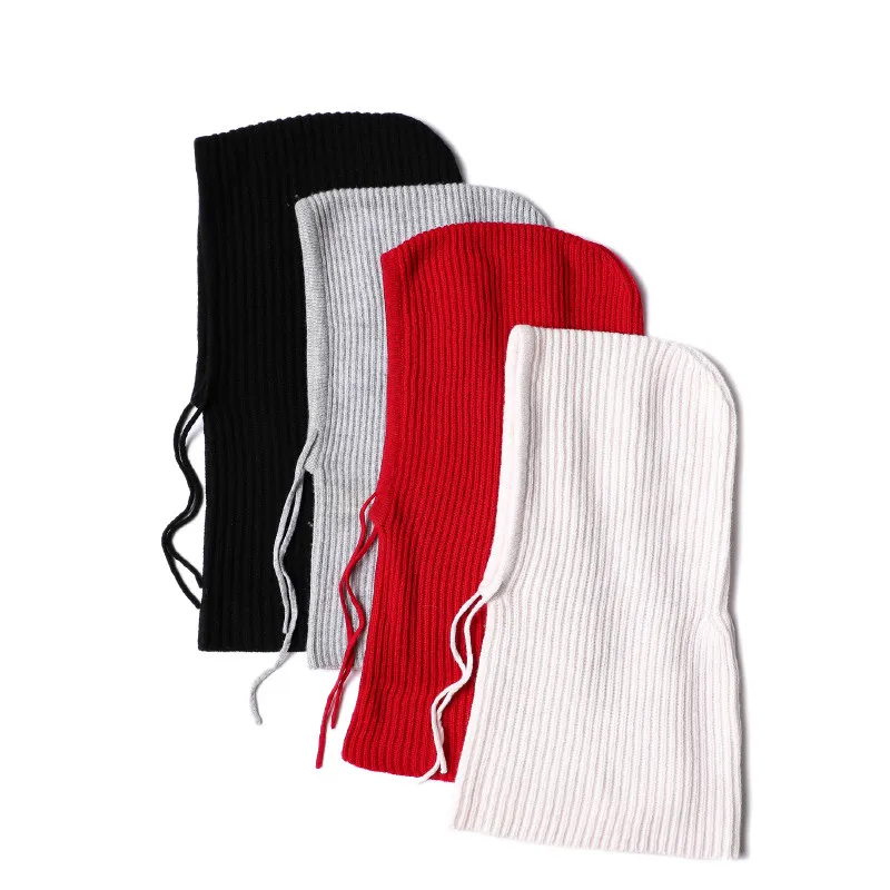 100%merino wool knit hooded scarf beanies adjustable size 35x50cm for unisex