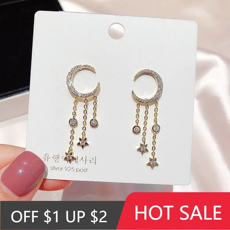 

Женские серьги-подвески в виде Луны и звезды, из серебра 925 пробы