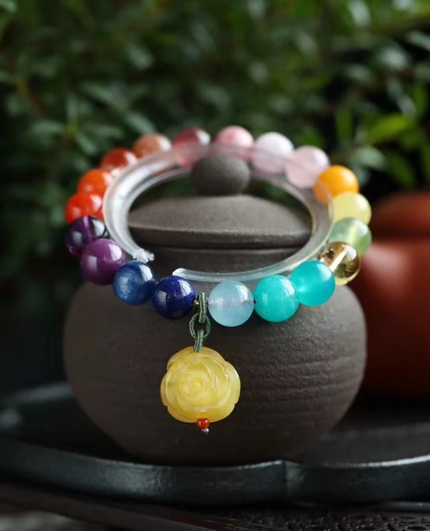 Браслет из разноцветных камней натуральный Радужный Амазонит лазурит янтарь