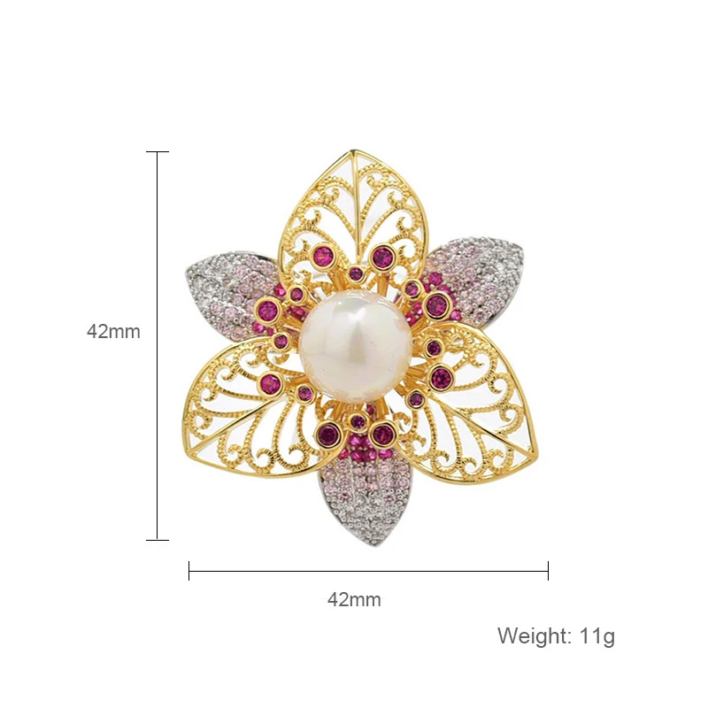 Hongye Женская двухслойная брошь в форме цветка из натурального золота с цирконием