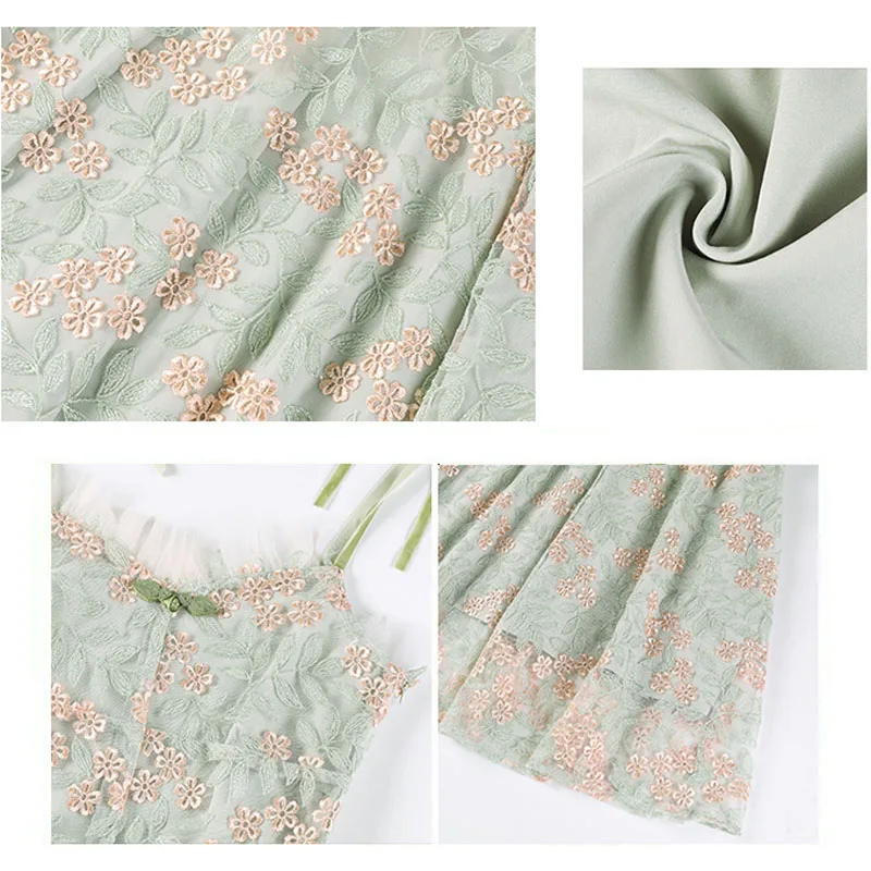 PERHAPS U зеленое Сетчатое кружевное платье с цветочным принтом на бретельках без