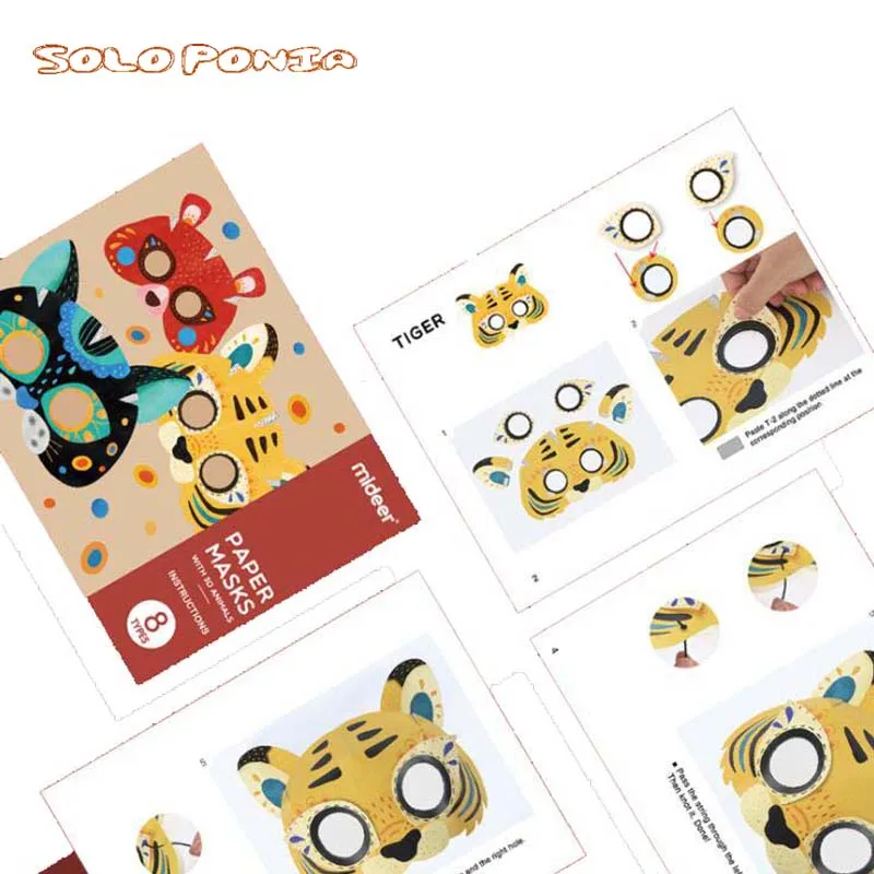 

Kids Children Boys Girls Birthday Party Half Face Paper Eye Mask Decorations Dress Up 8 Animal Per Pack DIY Paper Hand Made Gift