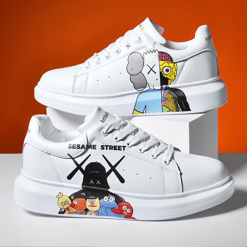 

Кроссовки унисекс на платформе, повседневная обувь для бега, граффити, массивные, белые, для улицы, весна-осень
