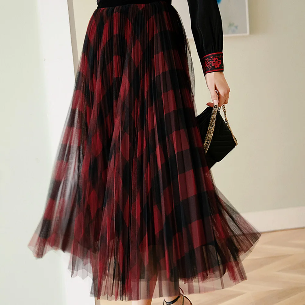 Весенне осенние женские винтажные сетчатые Лоскутные Длинные юбки с высокой
