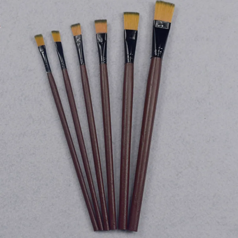 6 шт коричневый волос из нейлона с деревянной ручкой разных Размеры акварель