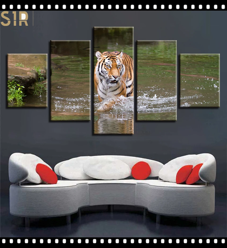 

Tiger Leopard Animal Beast Poster Wall Art HD Printed Canvas 5 Piecesr Poster Living Room Decoration Painting Wall Anime Decor