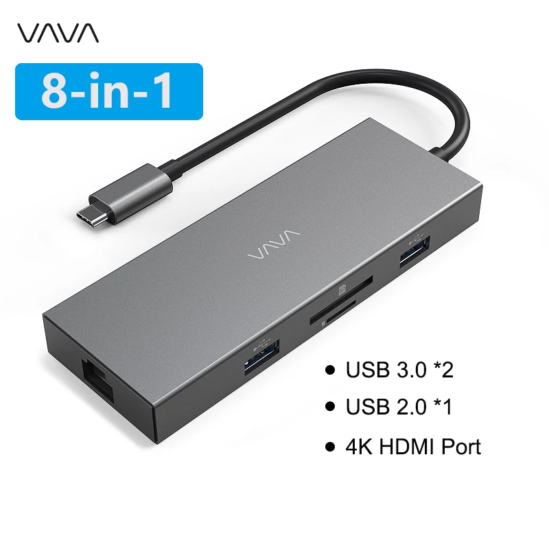 VAVA 8-в-1 USB C концентратор 4K HDMI 2 USB 3.0 порт s 1 USB 100 порт 1 Гбит/с Вт Pd зарядный адаптер для MacBook Pro станция разделитель