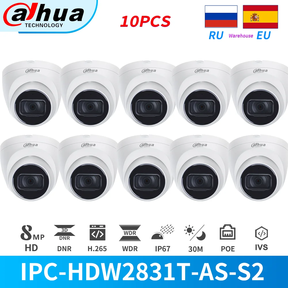 

Сетевой видеорегистратор Dahua IP Камера 8MP 4K IR PoE IP купольная Встроенный микрофон IPC-HDW2831T-AS-S2 видеонаблюдения IP камера Слот для карты SD cam металл...