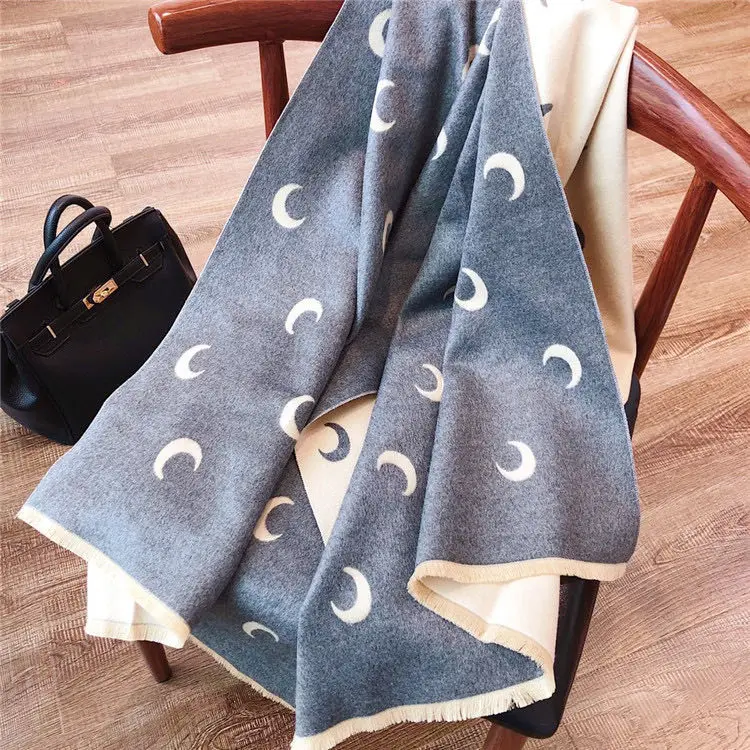 

New 2020 Luxury Brand Women Winter Cashmere Scarves High-quality Moon Pattern Scarf Lady Shawl Thick Warm Pashmina Women Wraps