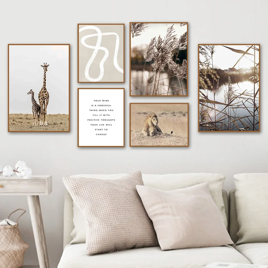 

Reed Grass Grassland Giraffe Lion Quotes Wall Art Canvas Painting Nordic Posters And Prints Wall Pictures For Living Room Decor