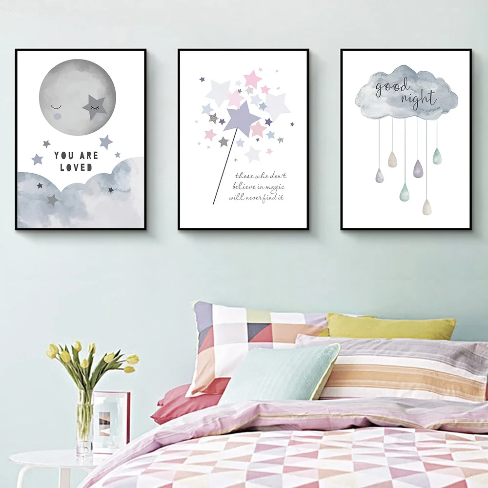 Луна художественные плакаты звезды облака холст живопись стена искусство принт