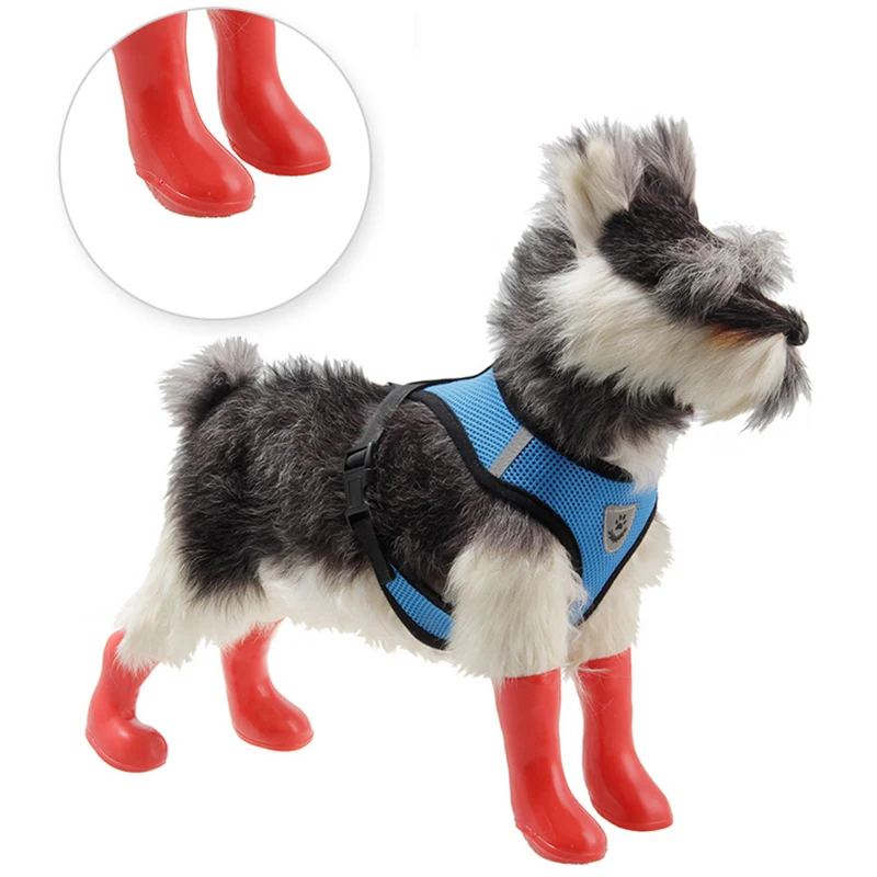 

4Pcs/set Pet Dog Rain Shoes Dog Booties Rubber Portable Anti Slip Waterproof Dog Cat Rain Shoes Autumn And Winter S/M/L