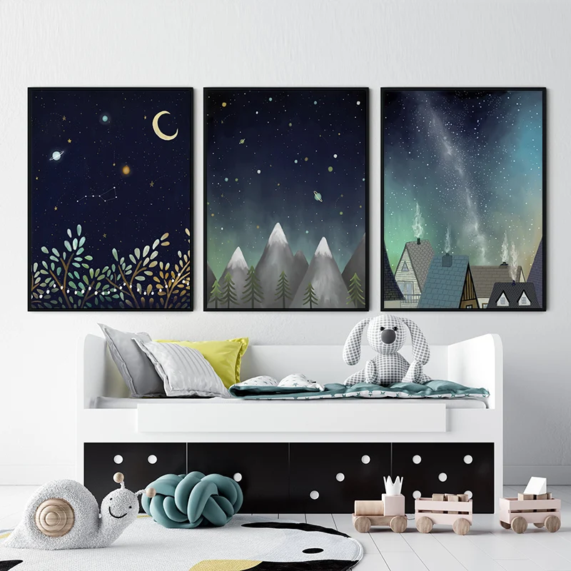 Современная Настенная живопись звезды и луна ночное небо художественные принты