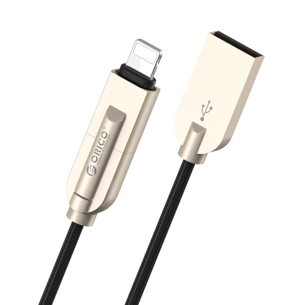 ORICO, освещение Micro USB кабель 2-в-1 2.4A Max быстрая Зарядное устройство Кабель-адаптер для iphone ipad samsung Xiaomi huawei - Цвет: Black Cable