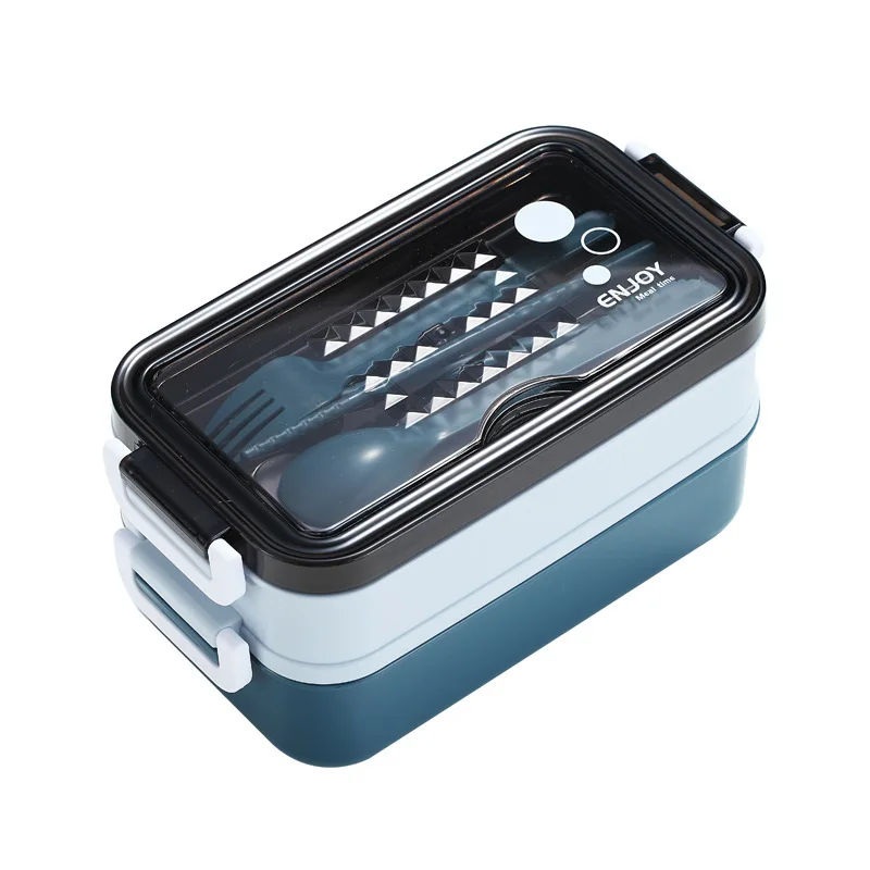 Lunch Box Bento For Student Office Worker Double-layer Microwave Heating Healthy Boxes Lunchbox With Cutlery | Дом и сад