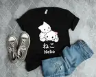Милые, миленькие в японском стиле (Каваий), для костюмированной вечеринки по японскому аниме кошка Neko с короткими рукавами унисекс футболка 100% хлопок короткий рукав эстетический топ с круглым вырезом Футболка Перевозка груза падения