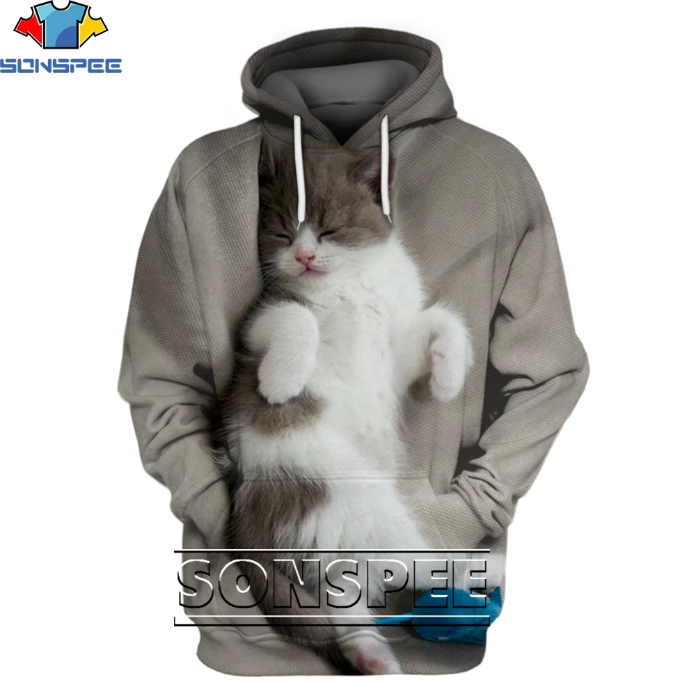 

SONSPEE 3D Top Animal Cat Fashion Casual Loose Round Neck Hoodie Men/women Cute Hip-hop Trend Street Personality Harajuku Style