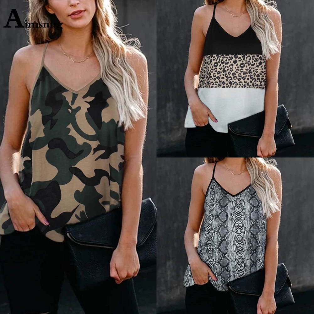 

Aimsnug Plus Size 3xl Women's Camis Top 2021 New Summer Casual Shirt Ladies Sleeveless T-shirt Snakeskin Print Tank Tops Femme