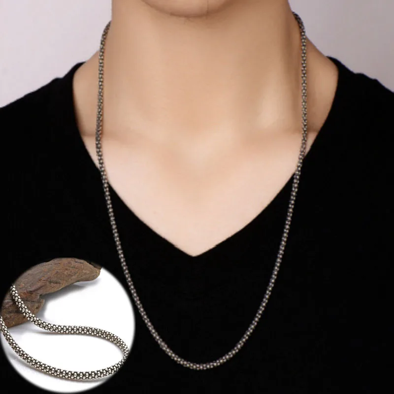 

925 Sterling Silver Thai Necklaces Long Chain Retro Pendant Necklace Jewelry