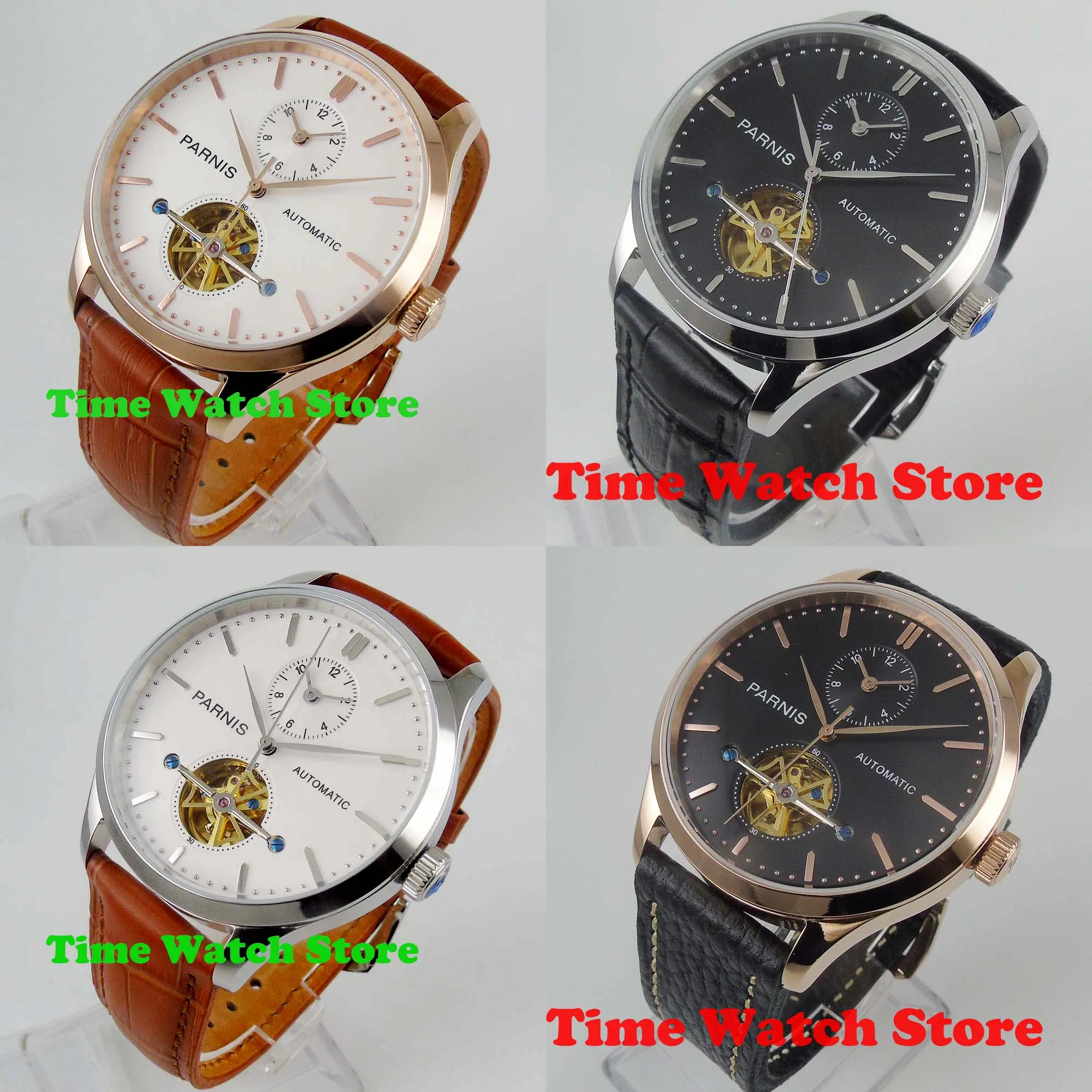 Парнис 43 мм Роскошные GMT Автоматические наручные мужские часы с двумя часовыми