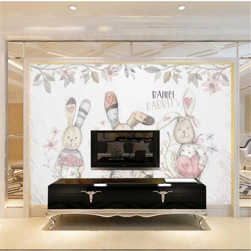 Фотообои на заказ в скандинавском стиле чистый кролик кукла простой ТВ фон